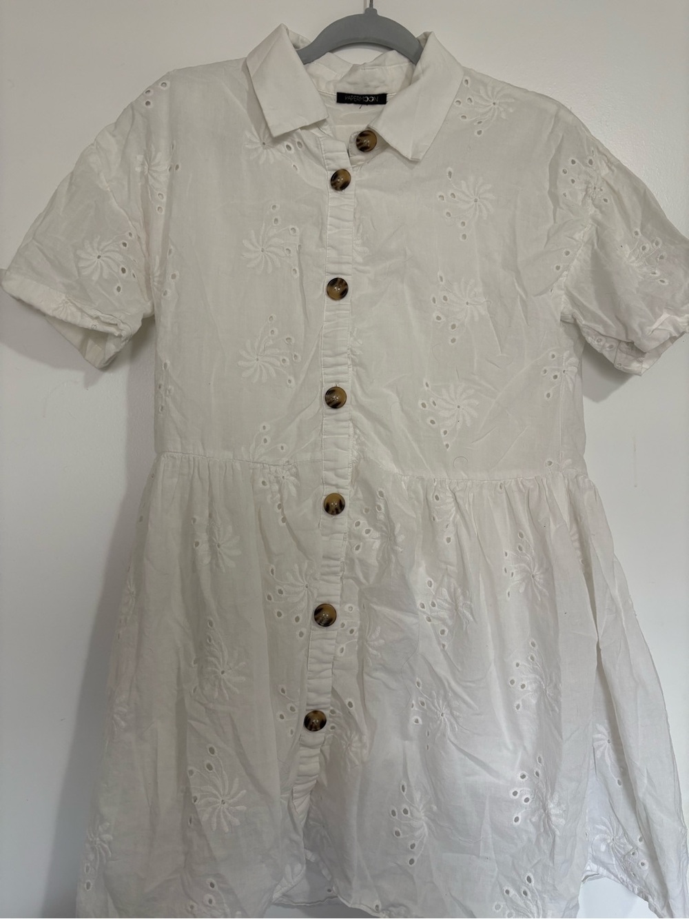 Papermoon White Eyelet Button-Front Babydoll Dress